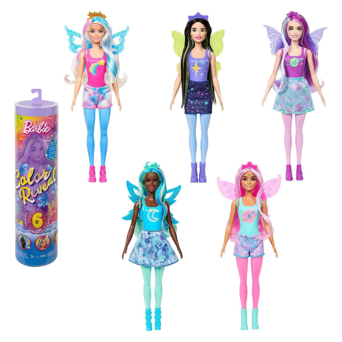 Mattel HJX61 sort. - Barbie - Color Reveal - Rainbow Galaxy - Puppe mit 6 Überraschungen, verschiedene Modelle