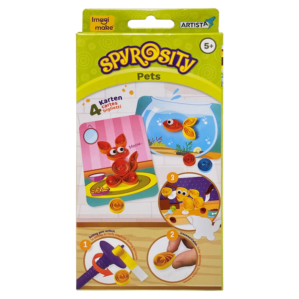 Carletto 9300021 GRATIS AB 20€ - Artista - Bastelset, Grußkarten 4er Pack mit Quilling-Technik, Haustiere
