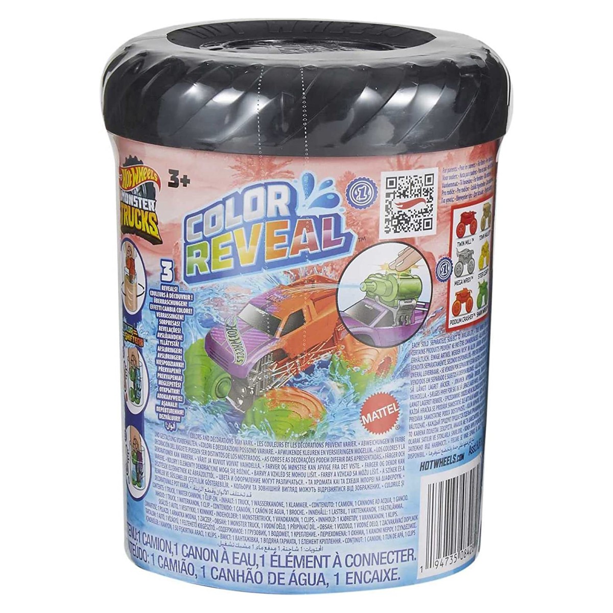 Mattel HJF39 - Hot Wheels - Monster Trucks - Color Reveal - Wasserspritz-Fahrzeug