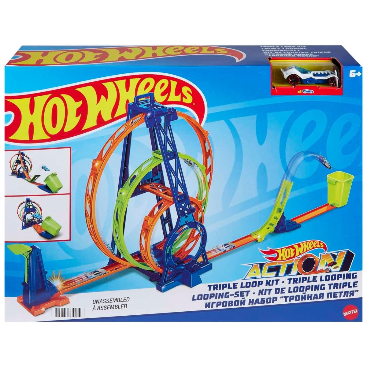Mattel HMX38 - Hot Wheels - Tripple Looping-Set inkl. 1 Fahrzeug