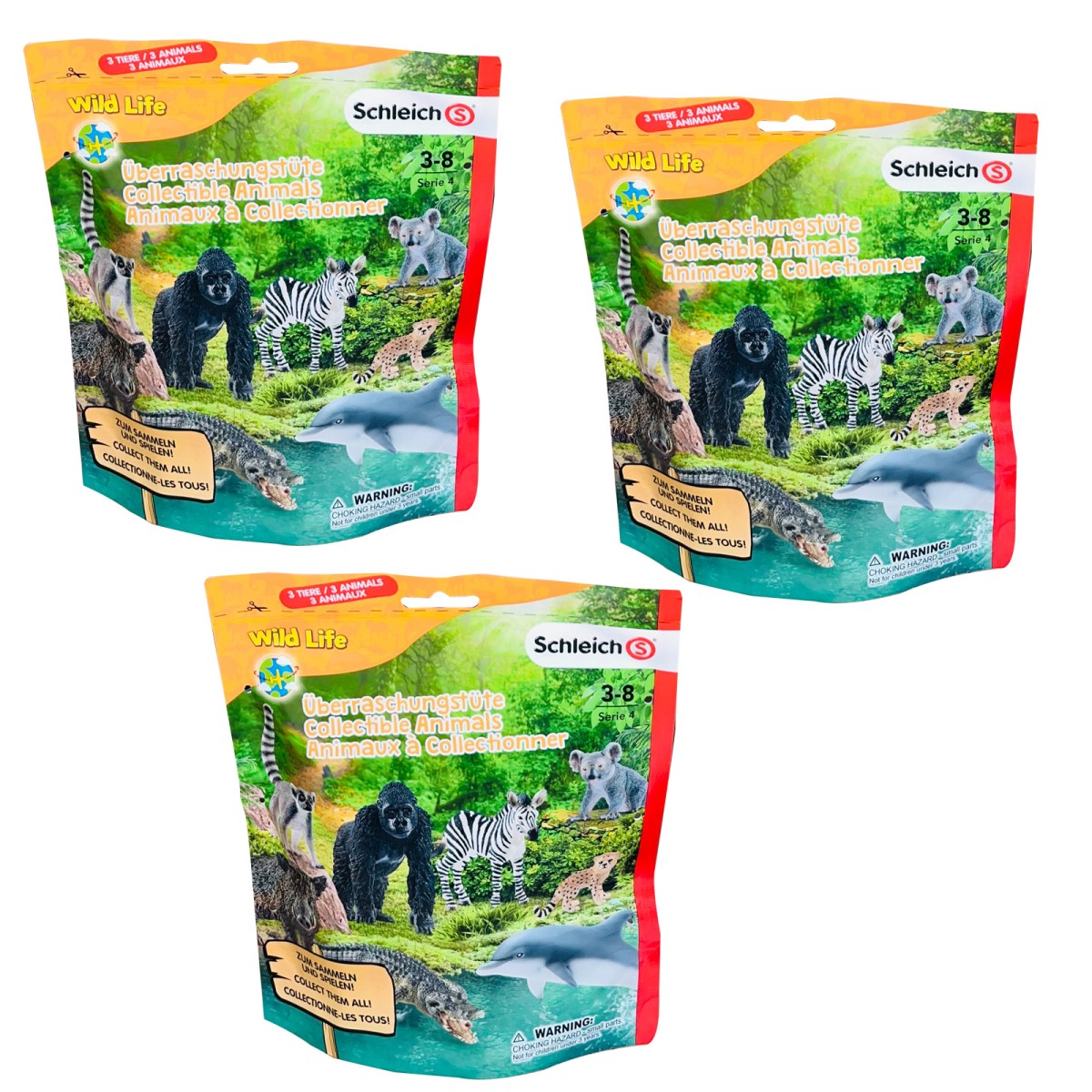 SPAR-SET 194598 sort. - Schleich - Wild Life - 3 Überraschungstüten mit je 3 Tieren