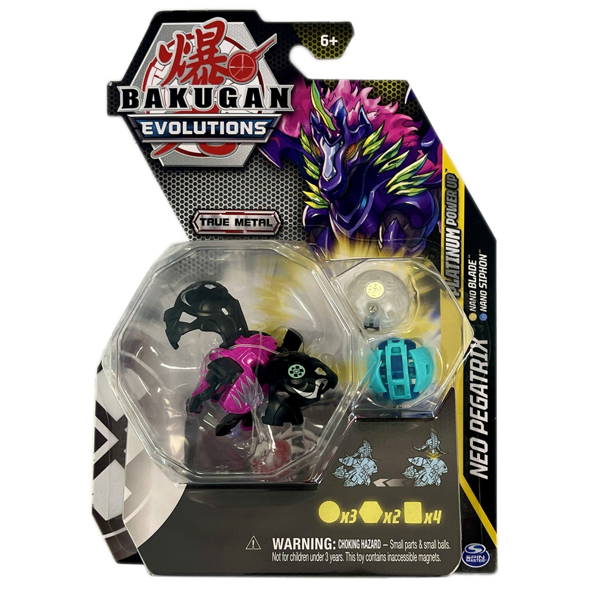 Spin Master 6063394 (20138083) - Bakugan Evolutions - Platium Power Up - Neo Pegatrix, Nano Blade & Nano Siphon - True Metal