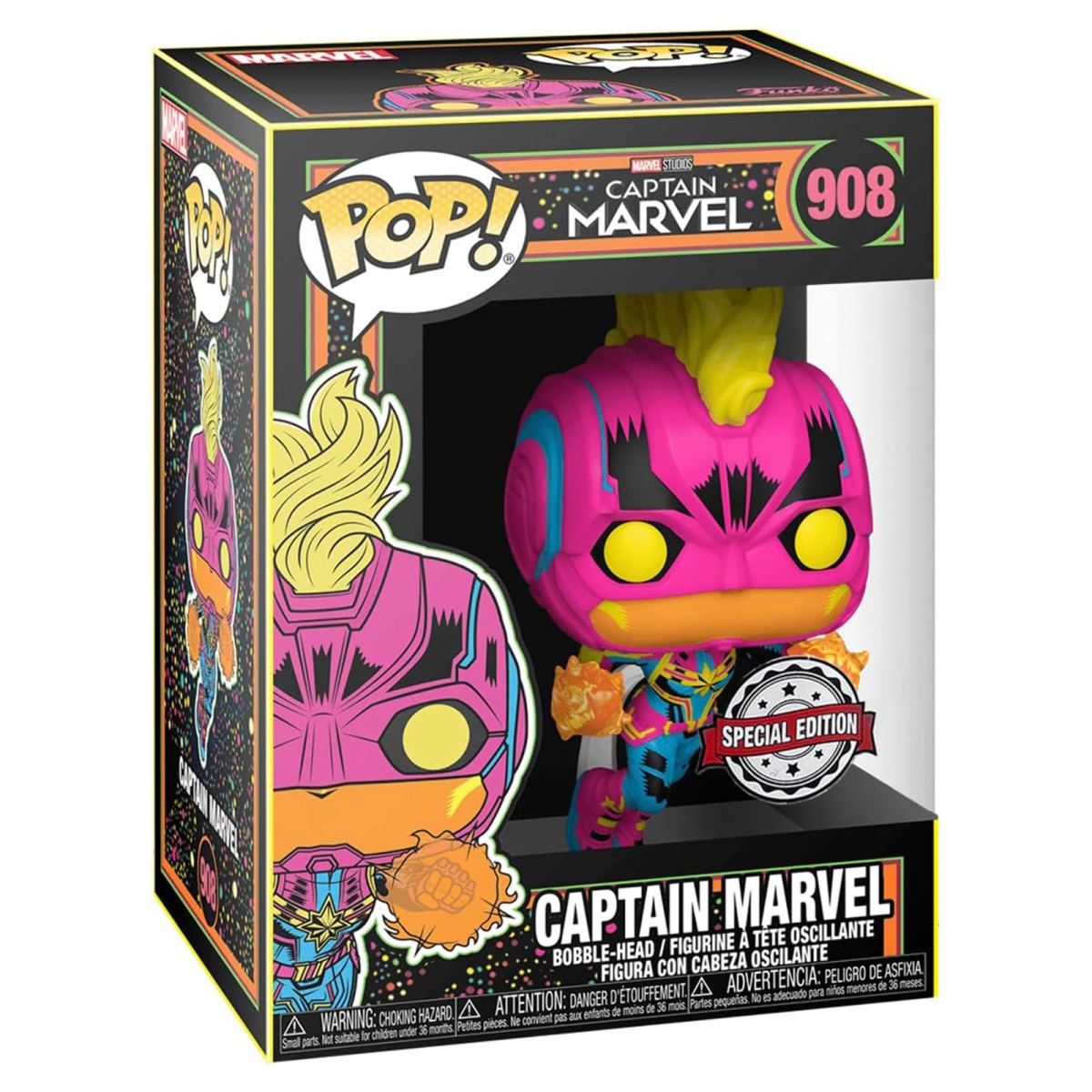 Funko FK55213 - POP! - Marvel Captain Marvel - Vinyl-Figur, Black Light, Nr. 908, ca. 9 cm