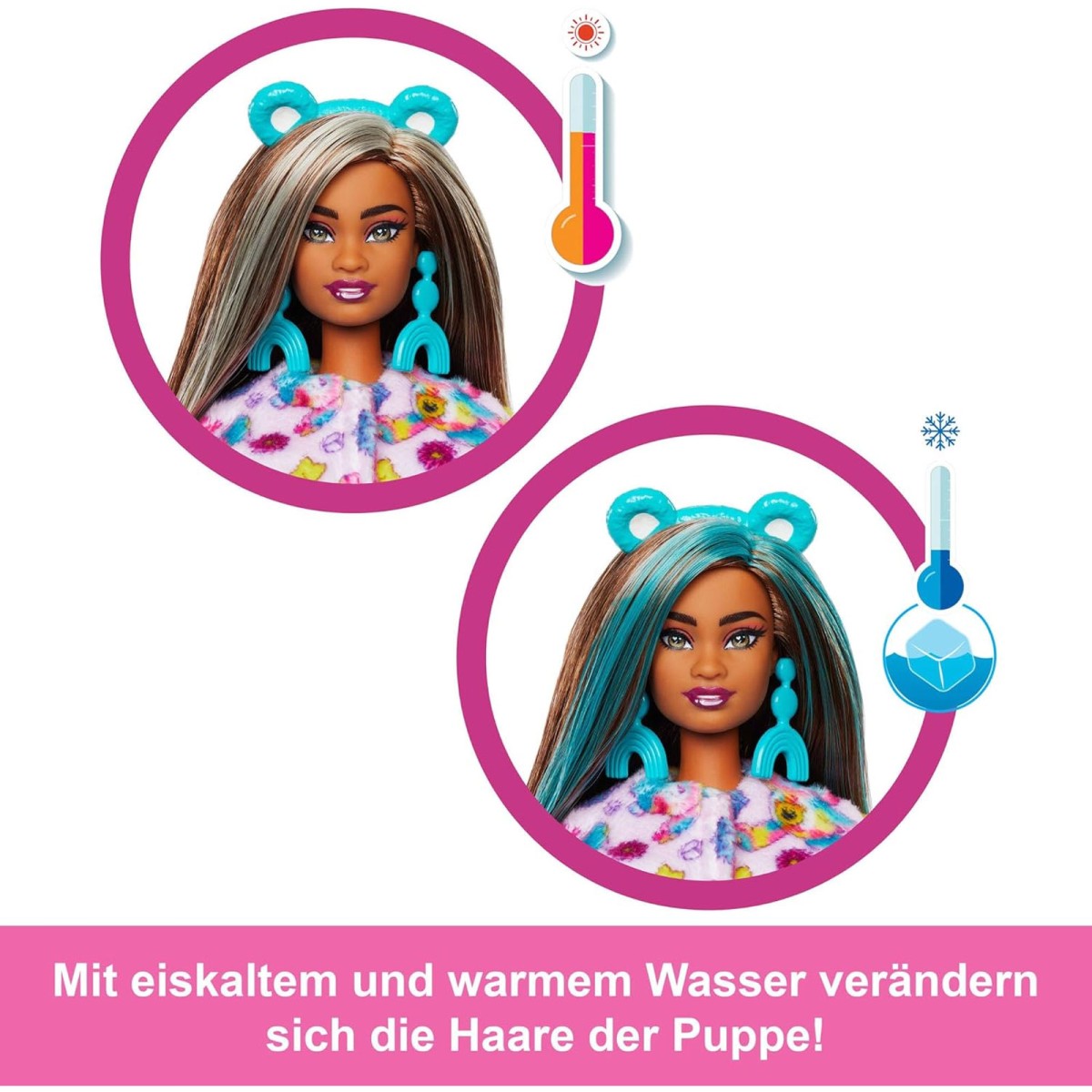 Mattel JFV62 - Barbie - Cutie Reveal - Care Bears - Glücksbärchis - Puppe mit Good-Vibes-Bärchi-Kostüm und 10 Überraschungen