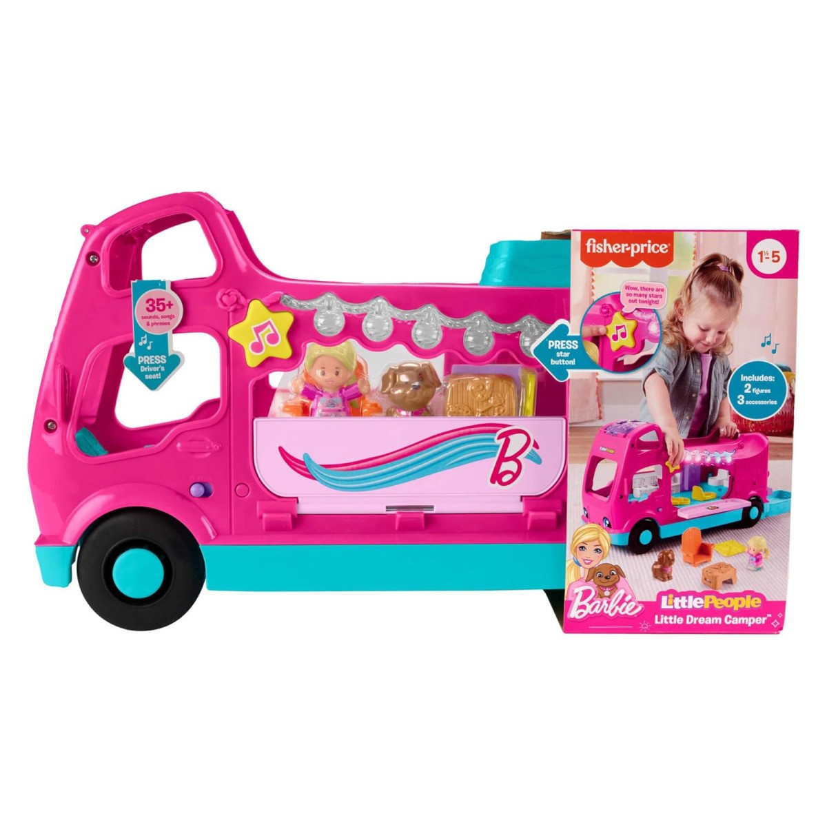 Mattel HYR85 - Fisher-Price - Little People - Barbie - Dreamcamper mit Licht und Sound, inkl. 2 Figuren