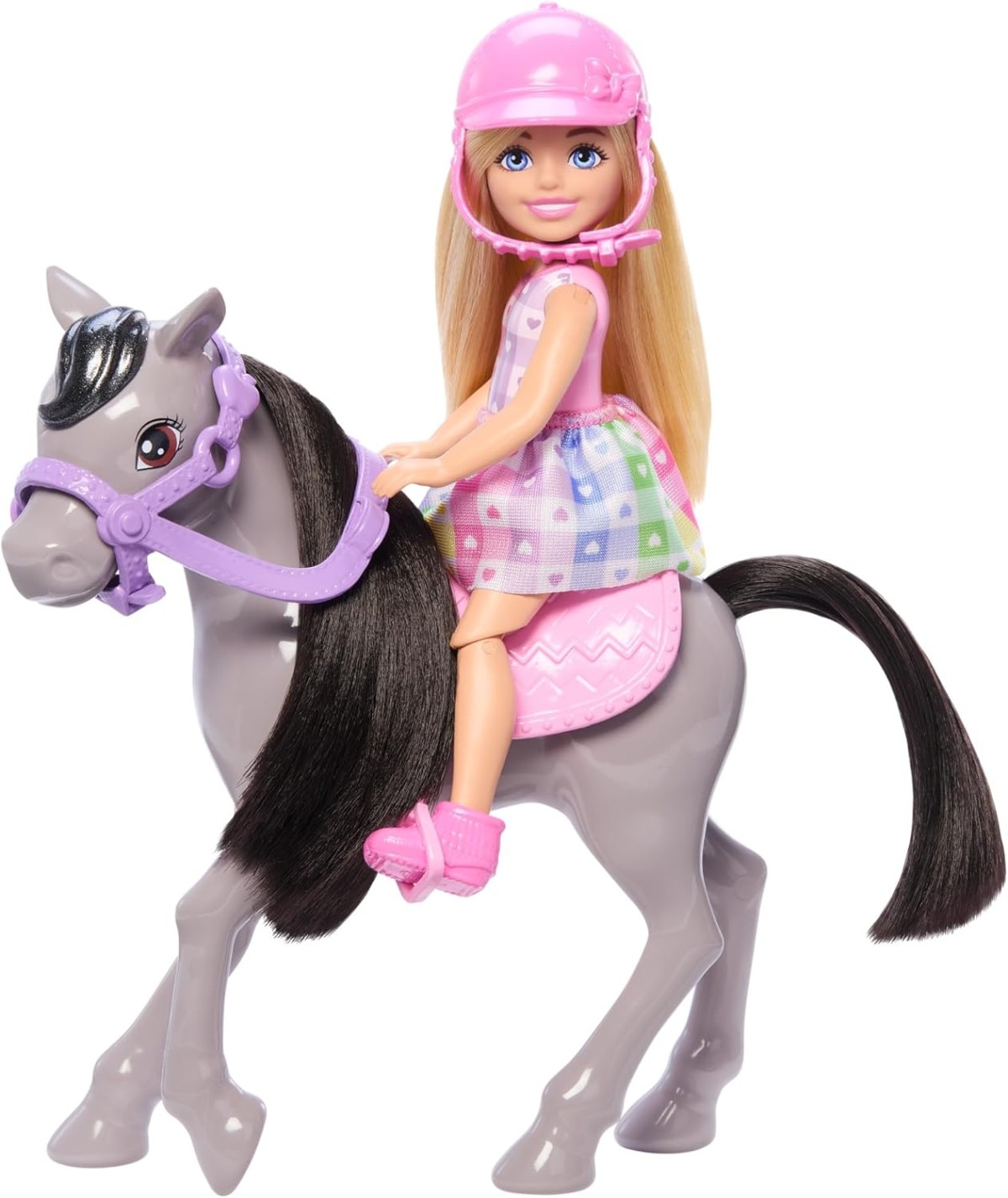 Mattel HTK29 - Barbie - Chelsea - Puppe mit Pony – Reitspielset mit Helm, Sattel & beweglichen Beinen