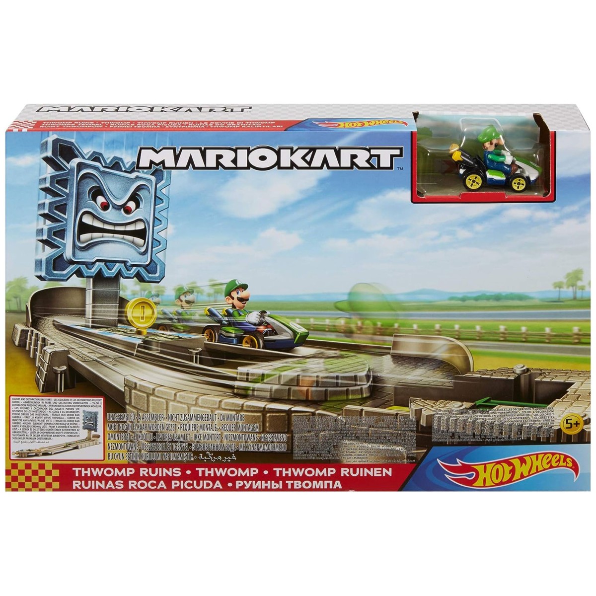 Mattel GFY46 - Hot Wheels - Mario Kart - Steinblock-Ruinen-Trackset mit Fahrzeug