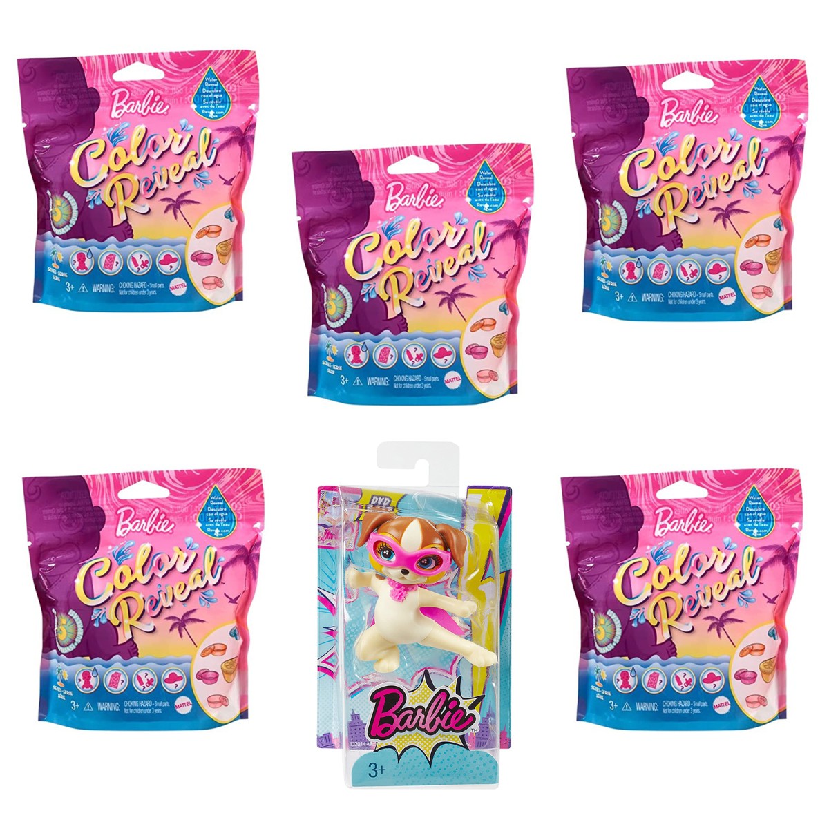 SPAR-SET 190559 - Mattel - Barbie - Color Reveal - 5 Babypuppen, Sand und Sonne mit Überraschungen