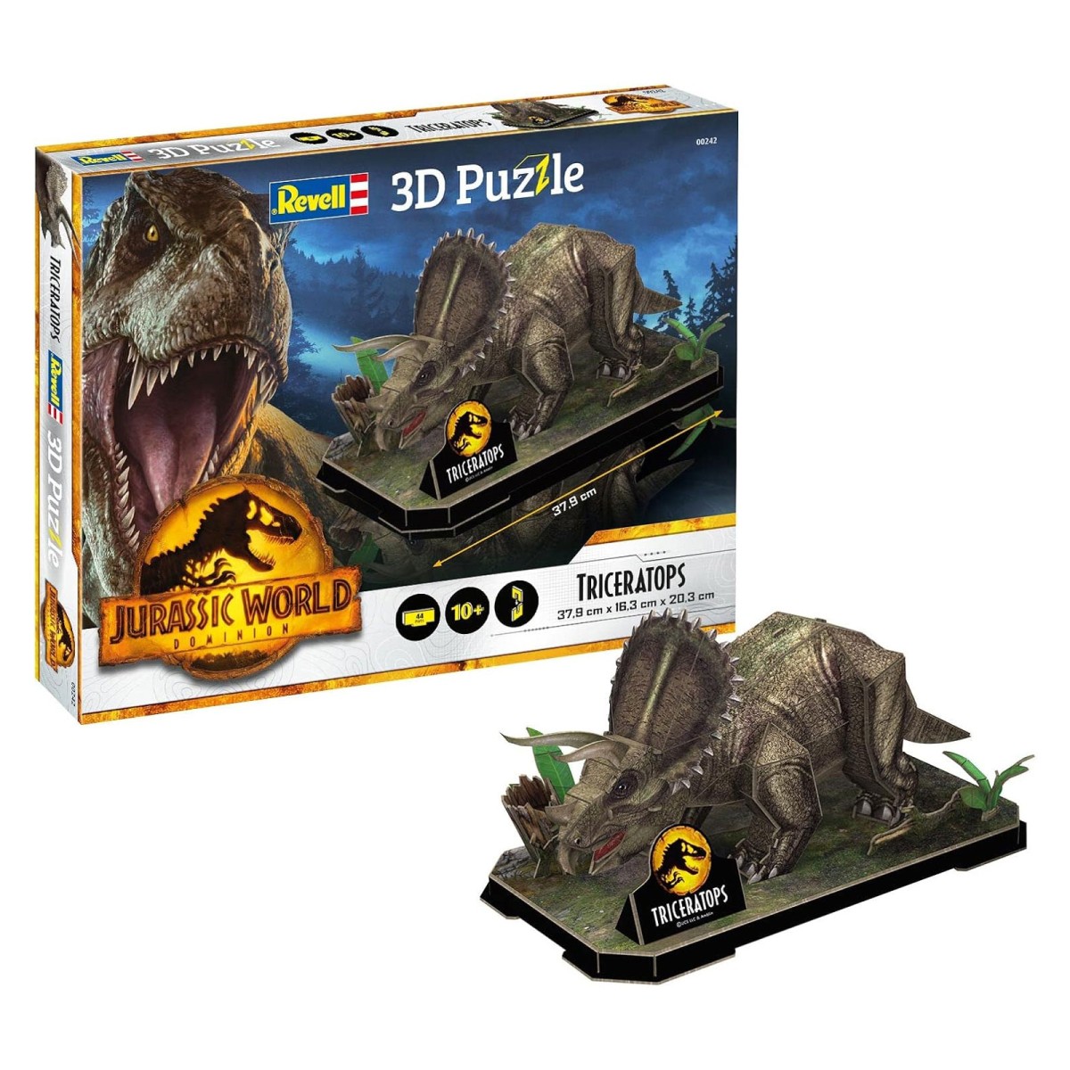 Revell 00242 - Jurassic World Dominion - Triceratops 3D Puzzle, 44 Teile, Modell mit Dioramaplatte