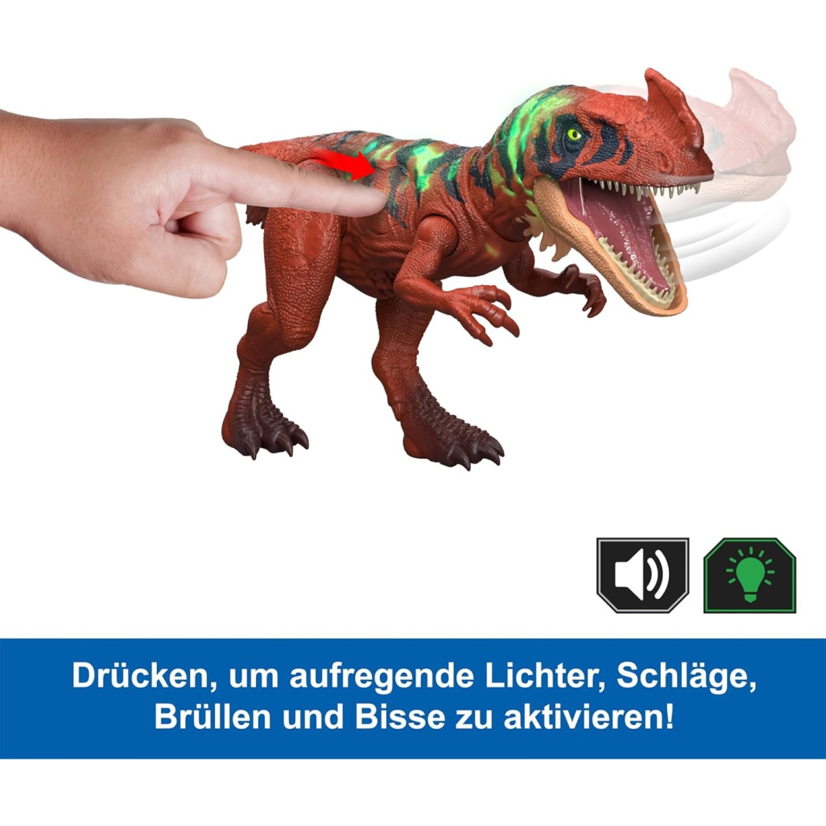 Mattel JKL76 - Jurassic World - Wild Roar Dinosaurier Figur mit Sound, Angriffsfunktion und App-Funktion 30,5 cm