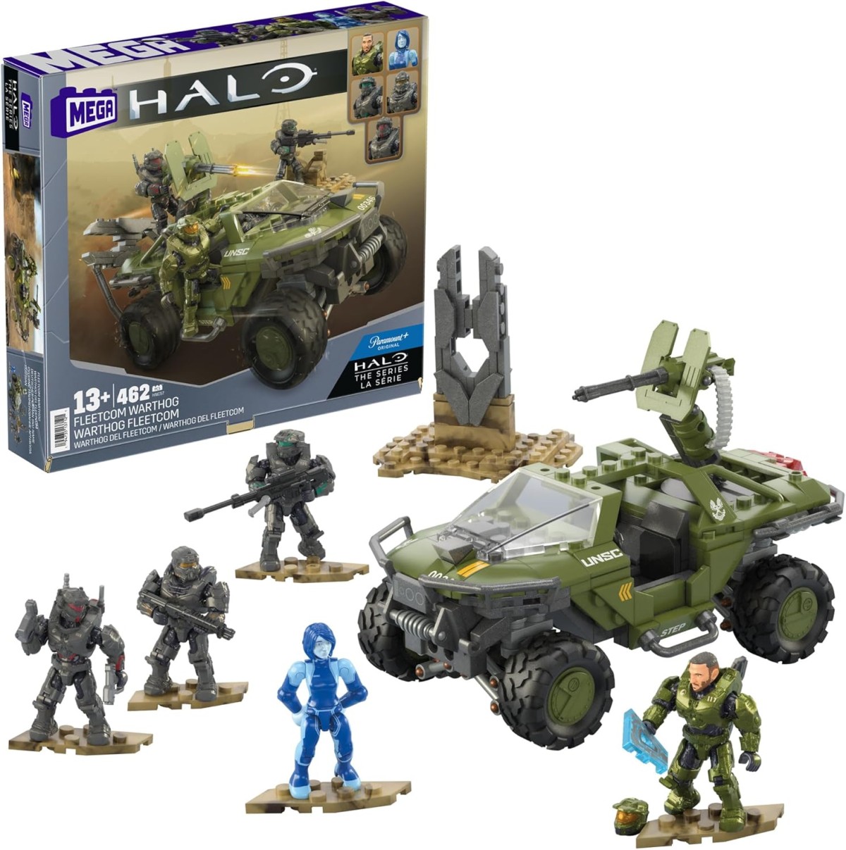 Mattel HNC57 - MEGA - Halo - Flotteneinsatzkommando Warthog Bausatz, 462 Teile