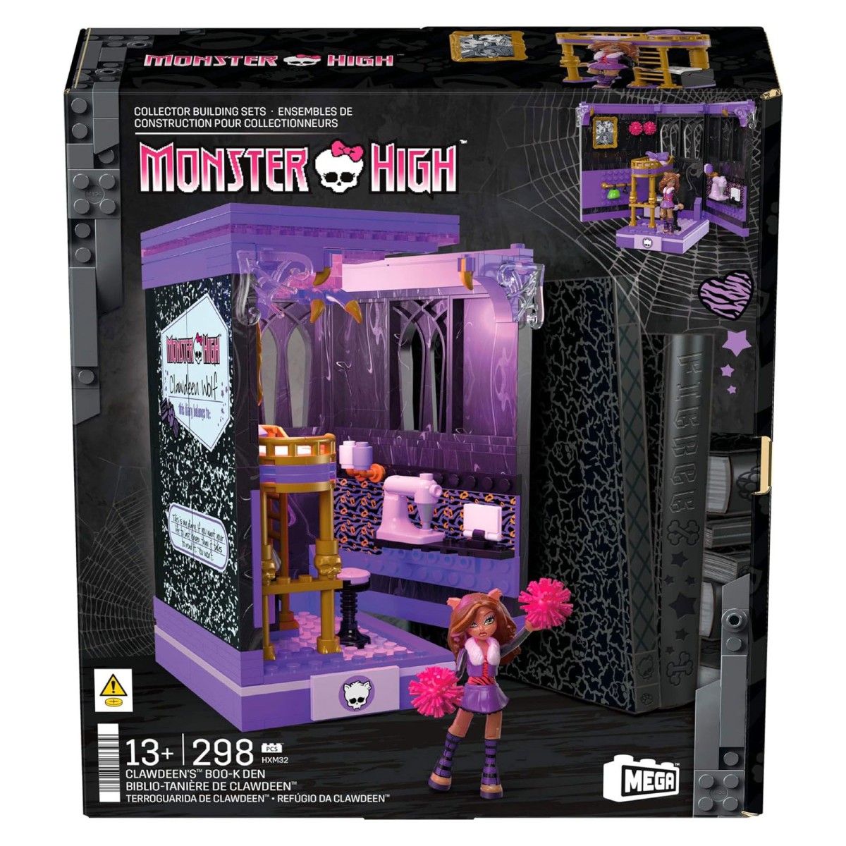 Mattel HXM32 - Mega - Monster High - Clawdeens Spuk-Buch-Ecke, Bauset mit 298 Teilen