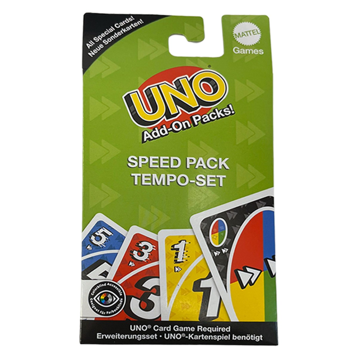 Mattel JCV55 BUNDLE sort. - Mattel Games - UNO Add-On Packs, Erweiterungen, Retour-/Tempo-/Stapel- & Tausch-Set mit barrierefreier Farbgestaltung