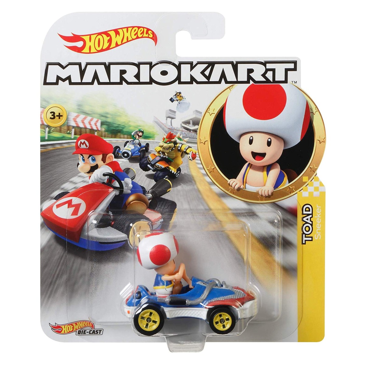 Mattel GBG30 - Hot Wheels - Mario Kart - Mini Die-Cast Fahrzeug mit Figur, Toad