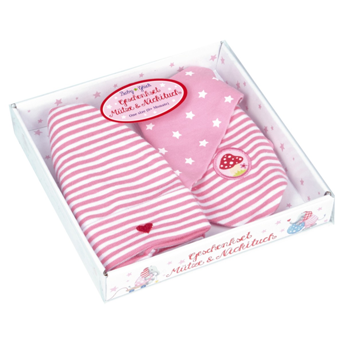 Coppenrath 13974 - Die Spiegelburg - Baby Glück - Geschenkset, Mütze & Nickituch, rosa