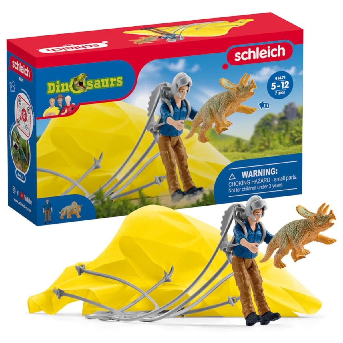Schleich 41471 - Dinosaurs - Fallschirmrettung mit Ranger Maxx & Mini Triceratops