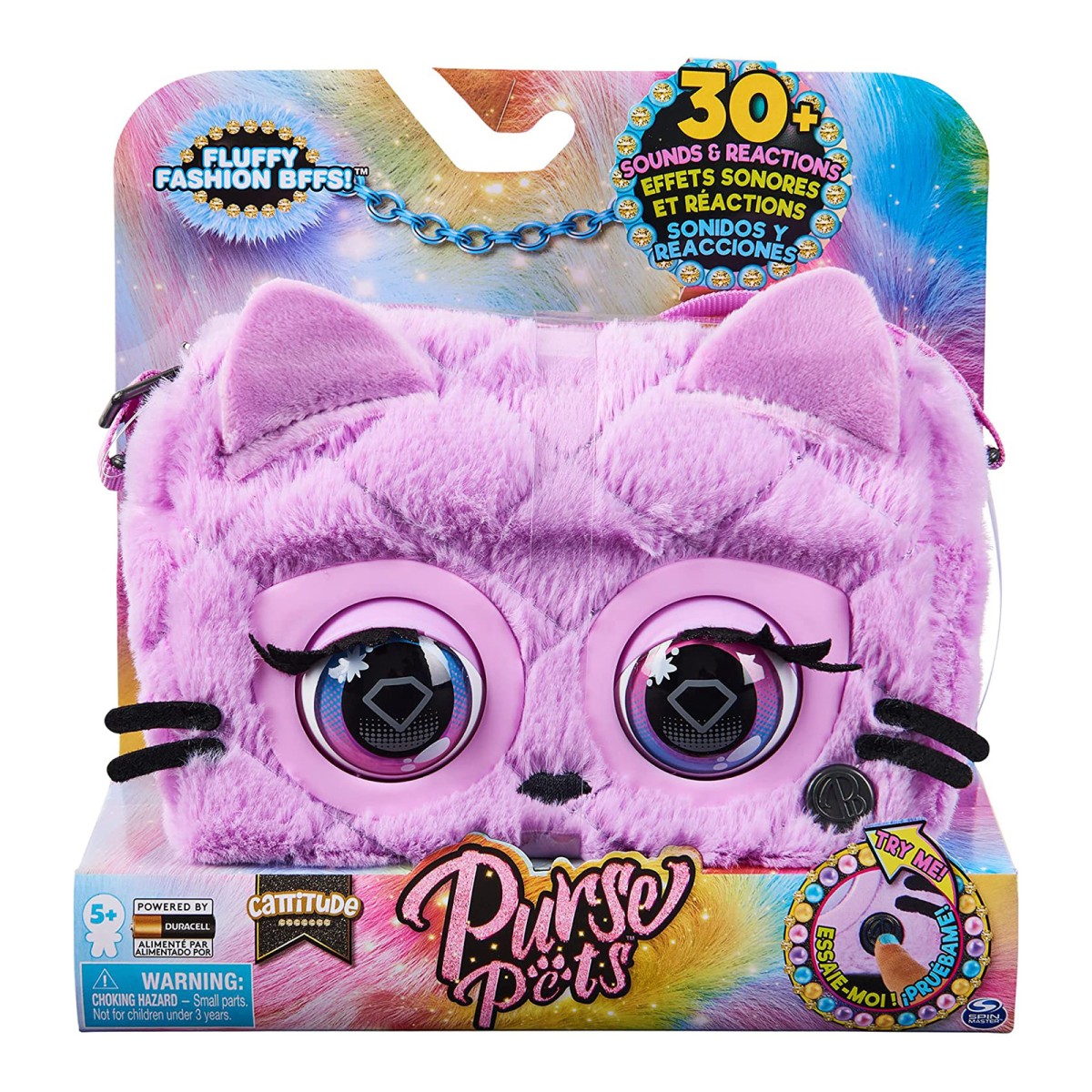 Spin Master 6064127 (20136976) - Purse Pets - Cattitude, 30+ Sounds und Reaktionen, flauschige Katzentasche