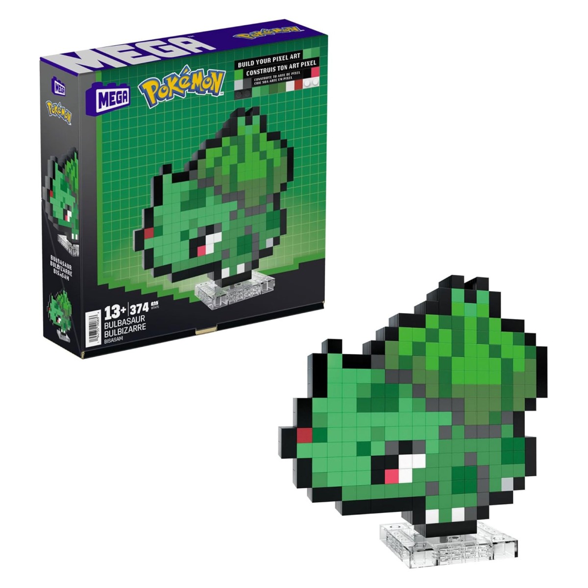 Mattel HTH75 - Mega - Pokémon - Bisasam Pixel Art Bauset, 374 Teile