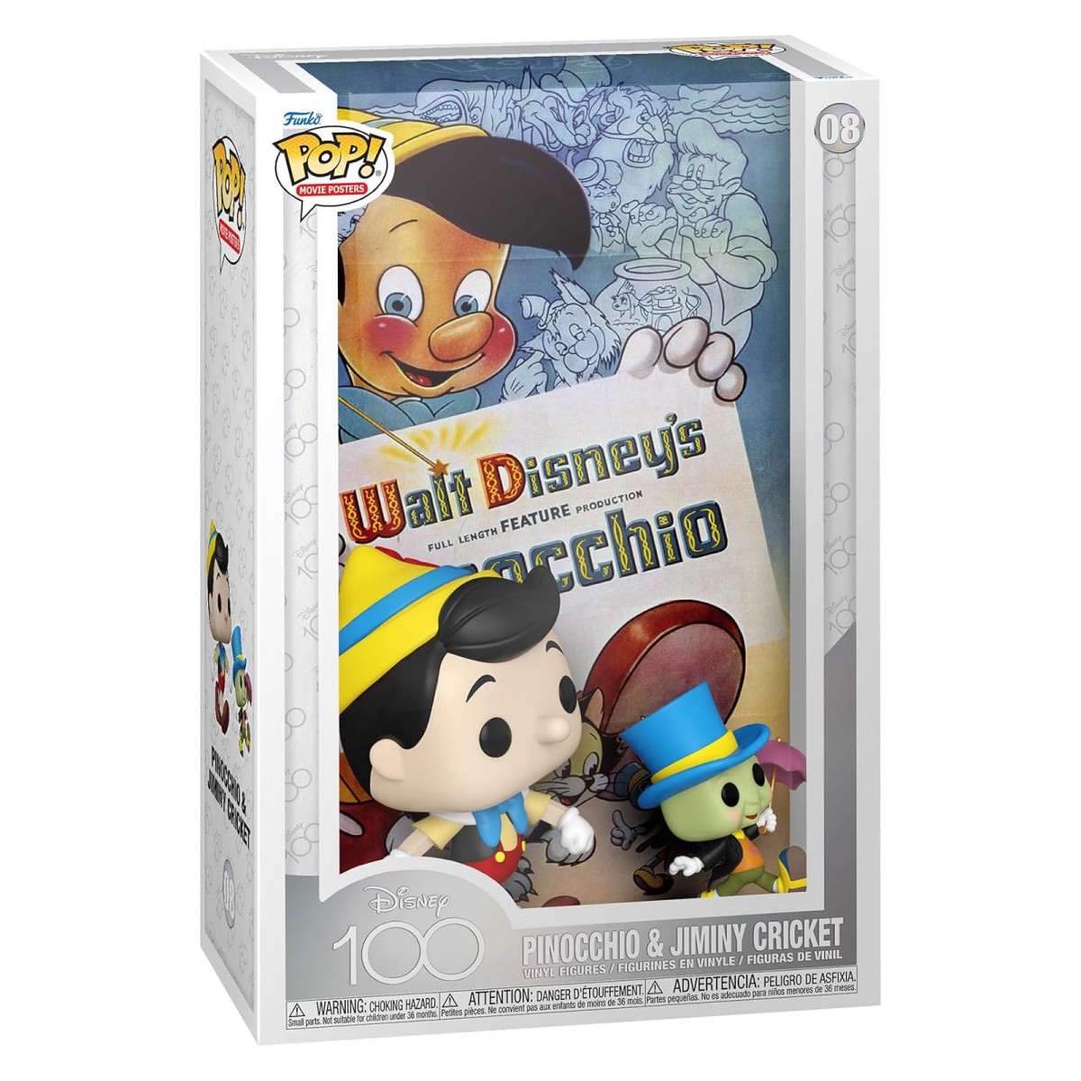 Funko FK67579 - POP! - Disney 100 - Pinocchio - Pinocchio & Jimmy Cricket Vinyl-Figur, Nr. 08, ca. 9 cm