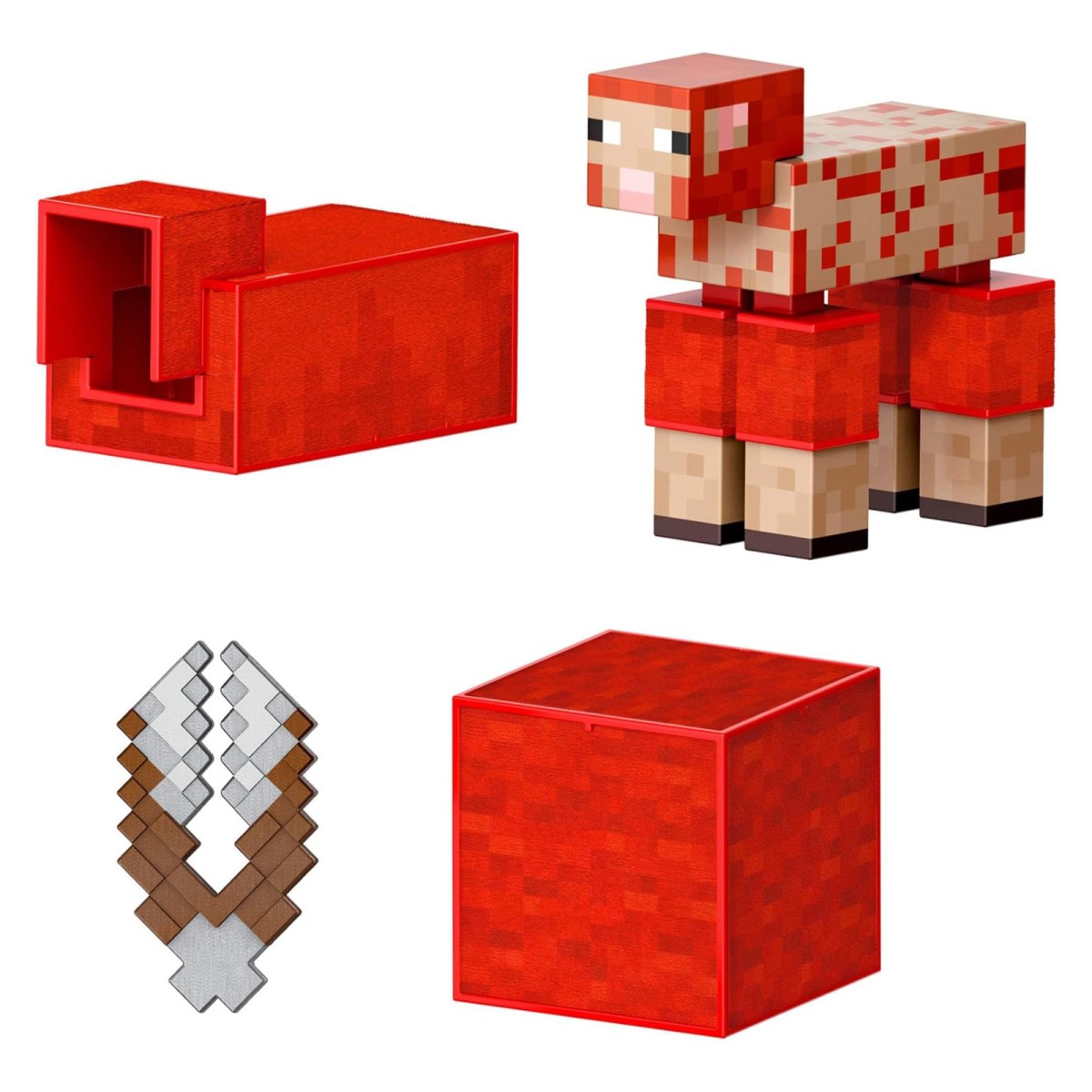 Mattel JCV22 - Minecraft - Mojang Studios - Diamond Level - rotes Schaf Actionfigur, ca. 9 cm mit 3 Zubehörteilen