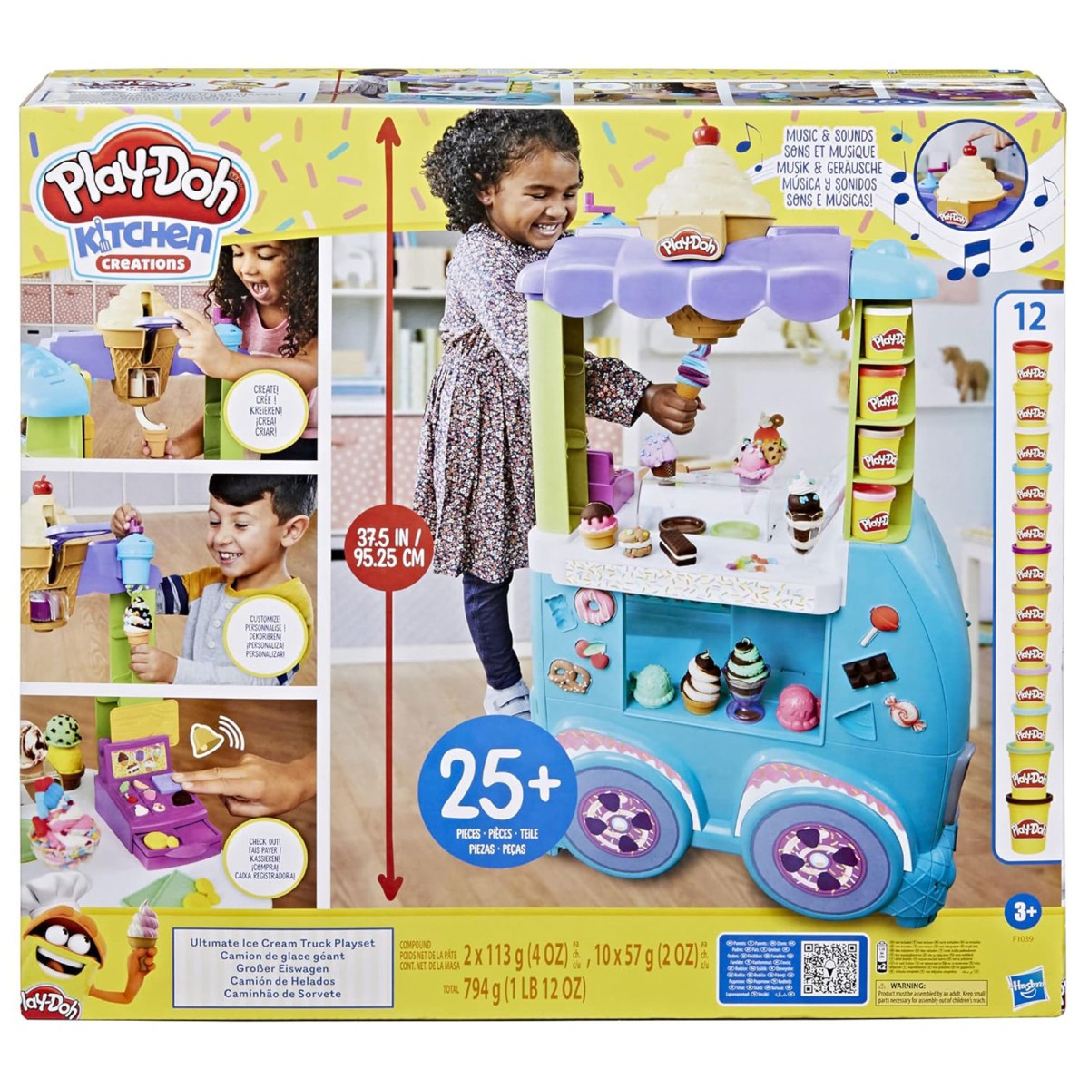Hasbro F1039 - Play Doh - Spielset, großer Eiswagen mit Musik und 12 Dosen Knete