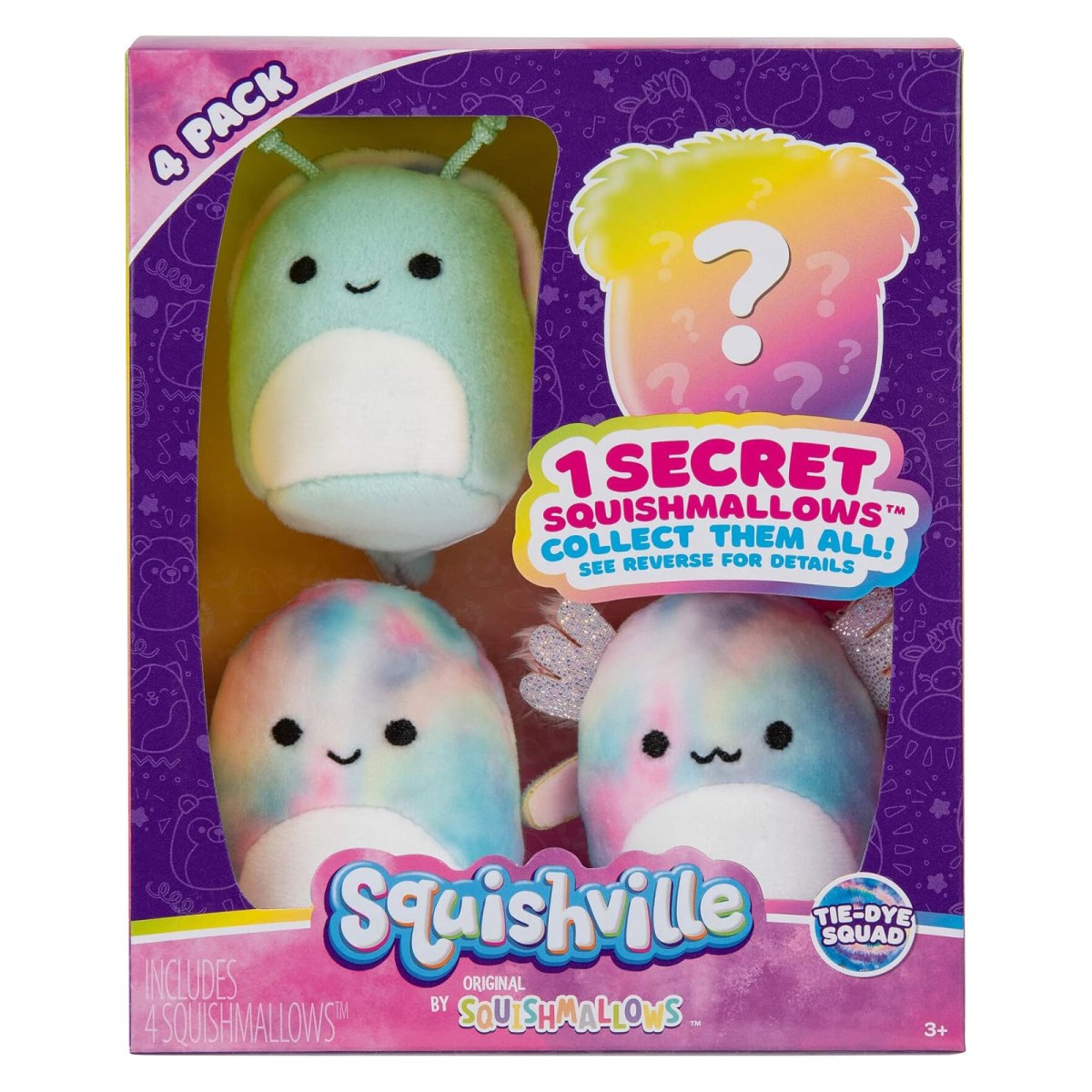 Jazwares SQM0328 - Squishmallows Squishville - 4er-Pack – Tie-Dye Minis 5 cm – Weiche Plüschfiguren