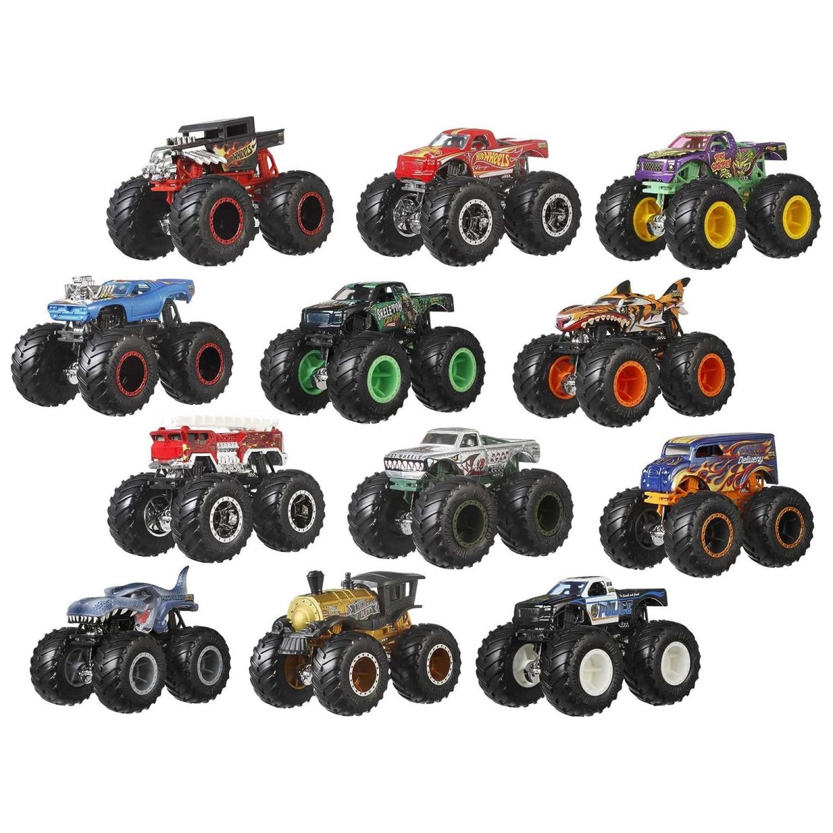 Mattel GGC61 sort. - Hot Wheels - Monster Trucks - Die-Cast Fahrzeuge, 1:64, 12er Pack (Fahrzeuge können varieieren)