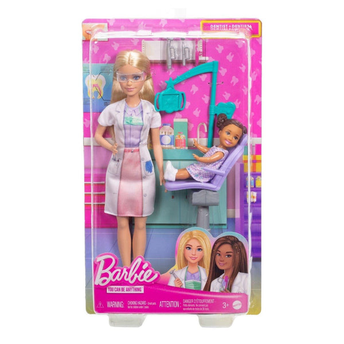 Mattel JCR74 - Barbie - You can be anything - Zahnärztin-Set mit Kinderpuppe & Untersuchungsstuhl