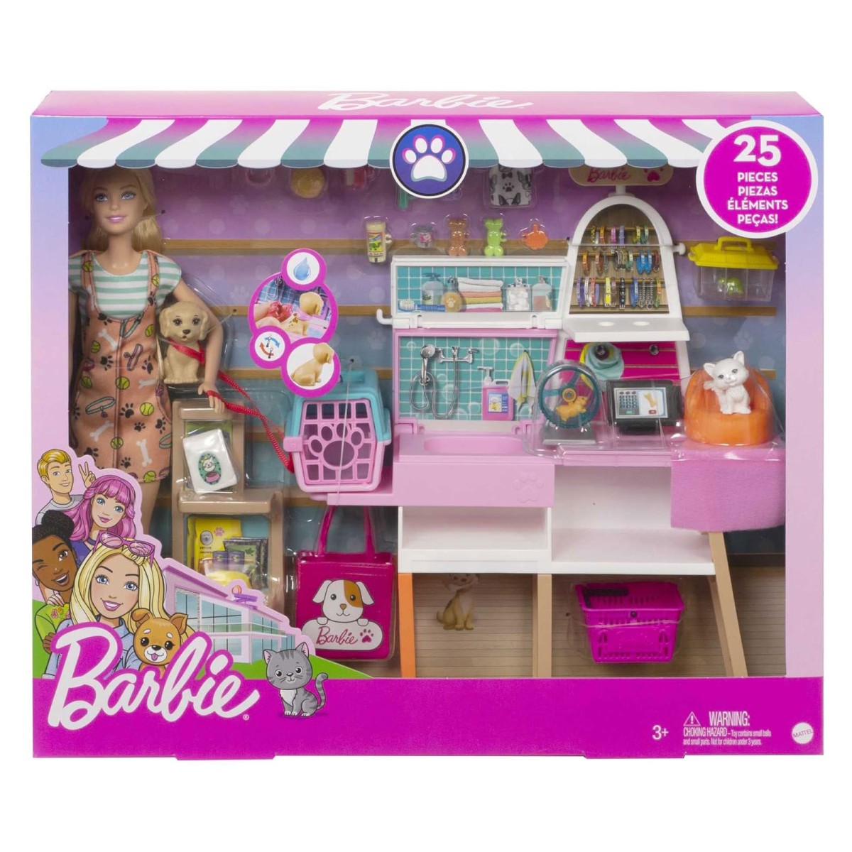 Mattel GRG90 - Barbie - Spielset mit Puppe und Zubehör, Haustiersalon