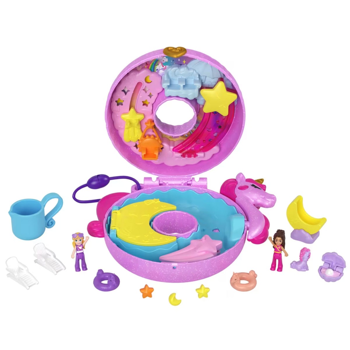 Mattel HKV34 - Polly Pocket - Sparkle Cove Adventure – Magischer Einhornspaß für unterwegs!