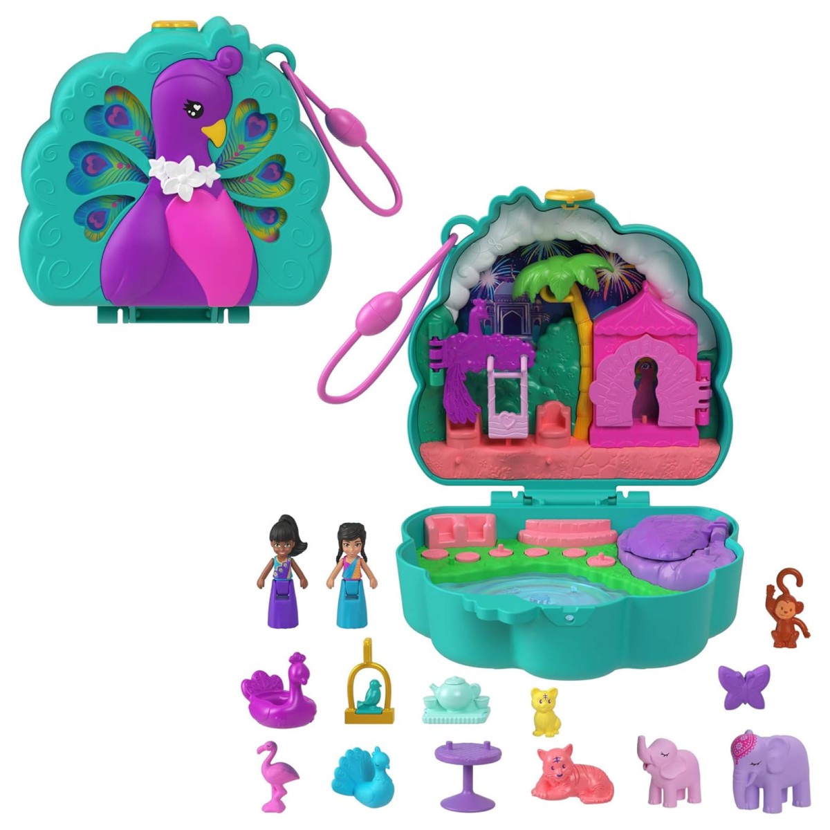 Mattel HWN97 - Polly Pocket - Pfau Garten Schatulle