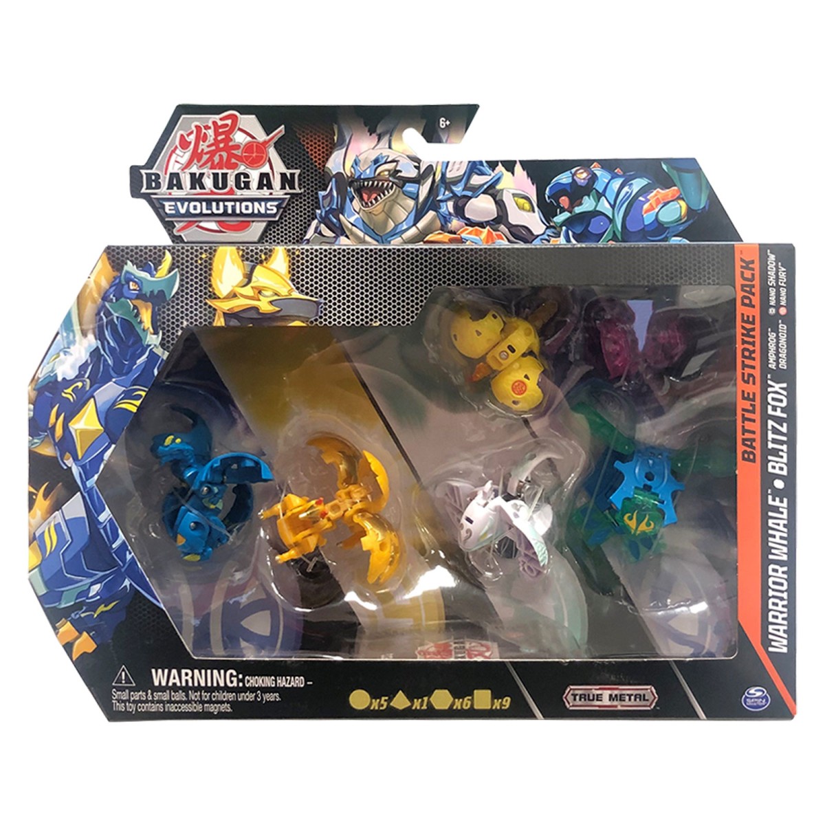 Spin Master 6062874 (20137846) - Bakugan Evolutions - Battle Strike Pack inkl. Warrior Whale, Blitz Fox, Amphrog Dragonoid, Nano Shadow & Nano Fury