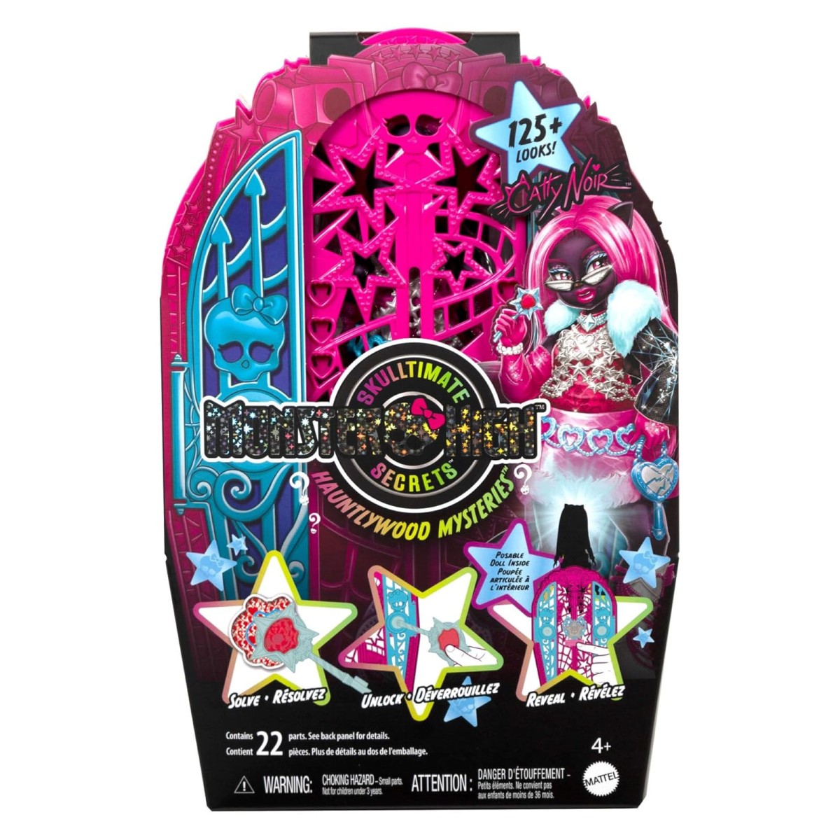 Mattel JBG82 - Monster High - Skulltimate Secrets Hauntlywood Mysteries – Catty-Noir Puppe mit 19+ Überraschungen, "Kleiderschrank"