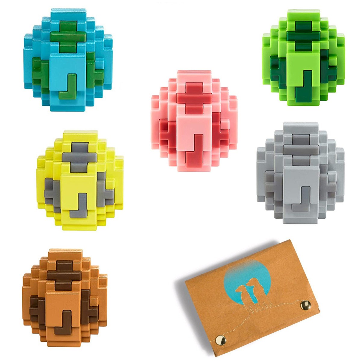 SPAR-SET 182575 - Minecraft - 6 Spawn-Eier, mehrfach sortiert, garantiert 6 verschiedene Minifiguren plus Erdmännchen-Geldbörse