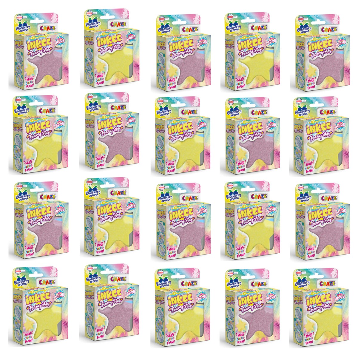 CRAZE 28070 BUNDLE sort. - INKEE - Foamy Star - 20 Badebombe Stern mit Blaubeeraroma in 2 Farben