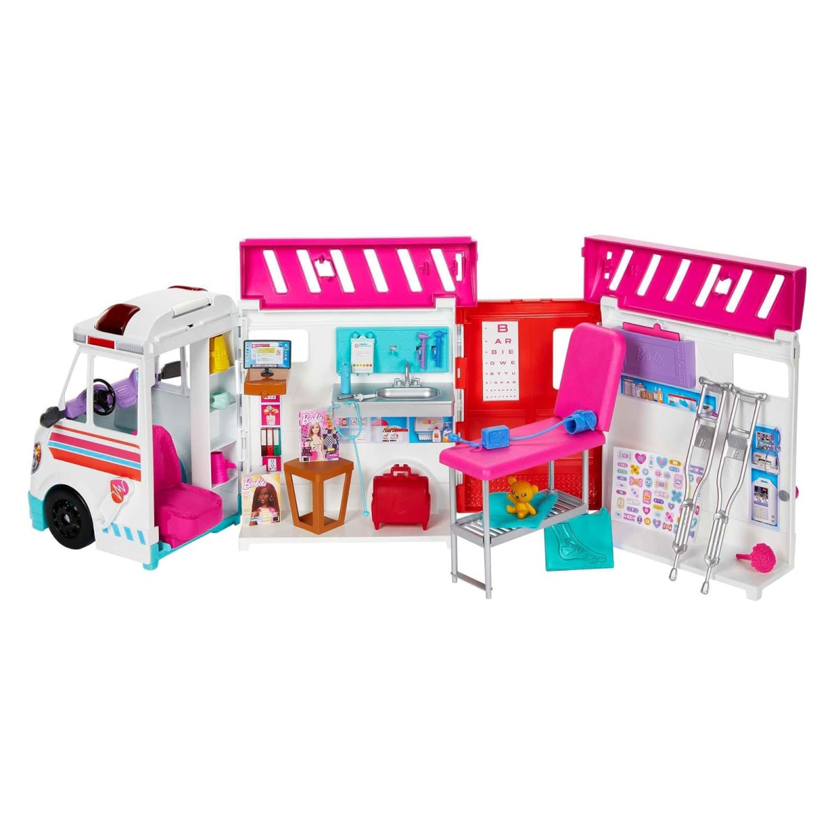 Mattel HKT79 - Barbie - You can be anything - 2 in 1 Krankenwagen umwandelbar in Klinik (ohne Puppe), Spielset mit Licht und Sound