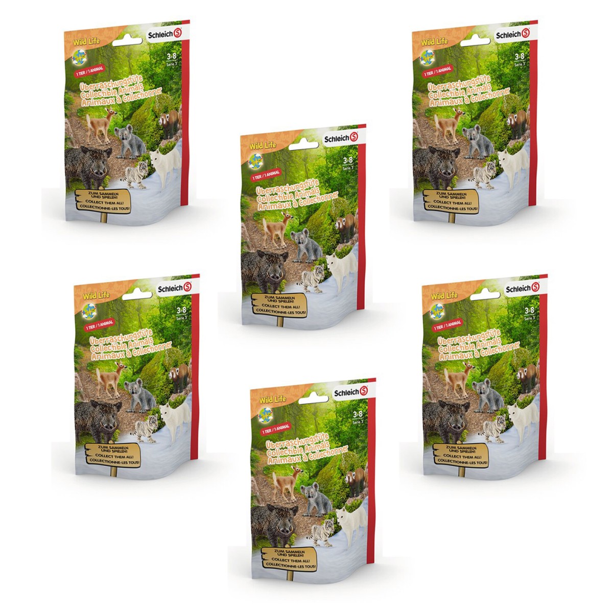 SPAR-SET 194590 sort. - Schleich - Wild Life - 6 Überraschungstüten mit je 1 Tier