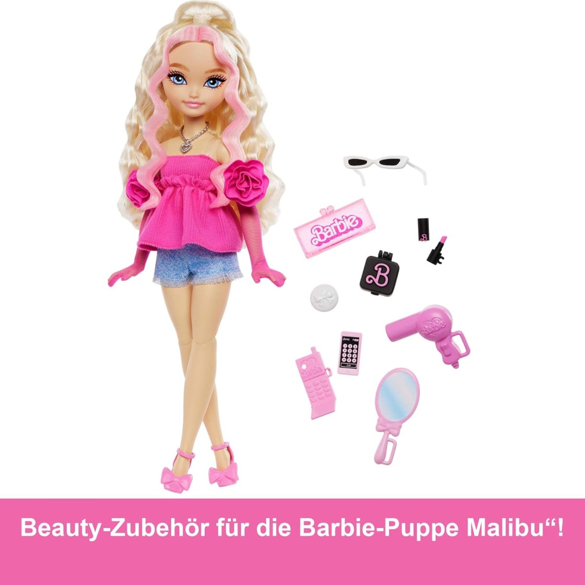 Mattel HYC21 - Barbie - Dream Besties - Malibu Puppe – Modepuppe mit 11 Zubehörteilen