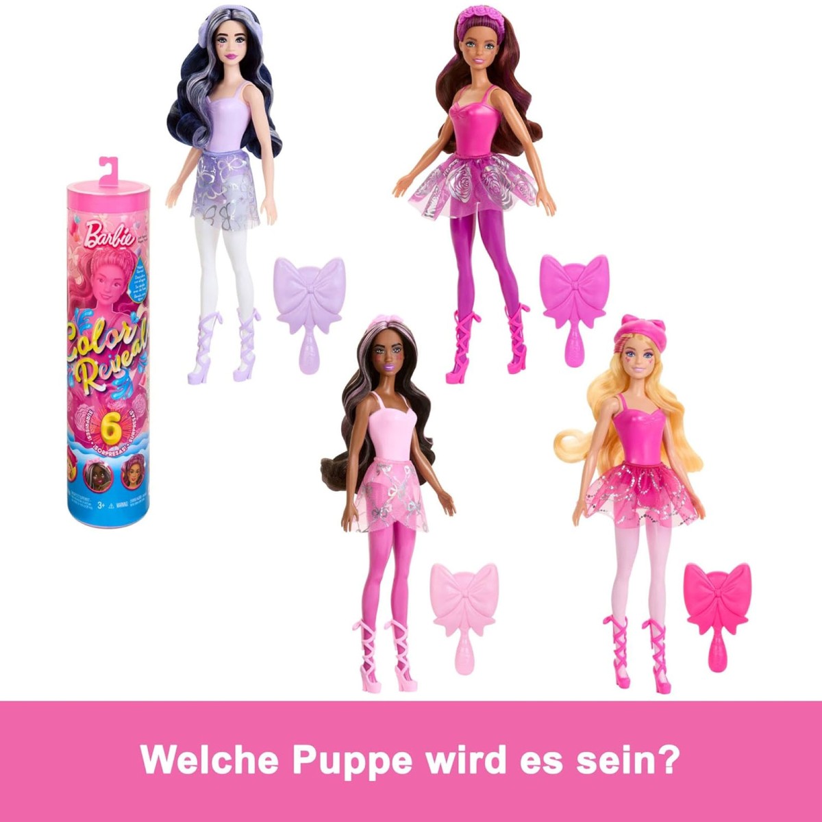 Mattel HRK17 - Barbie - Color Reveal - Ballerina-Puppe mit 6 Überraschungen & Farbwechsel (Auswahl der Puppe zufällig)