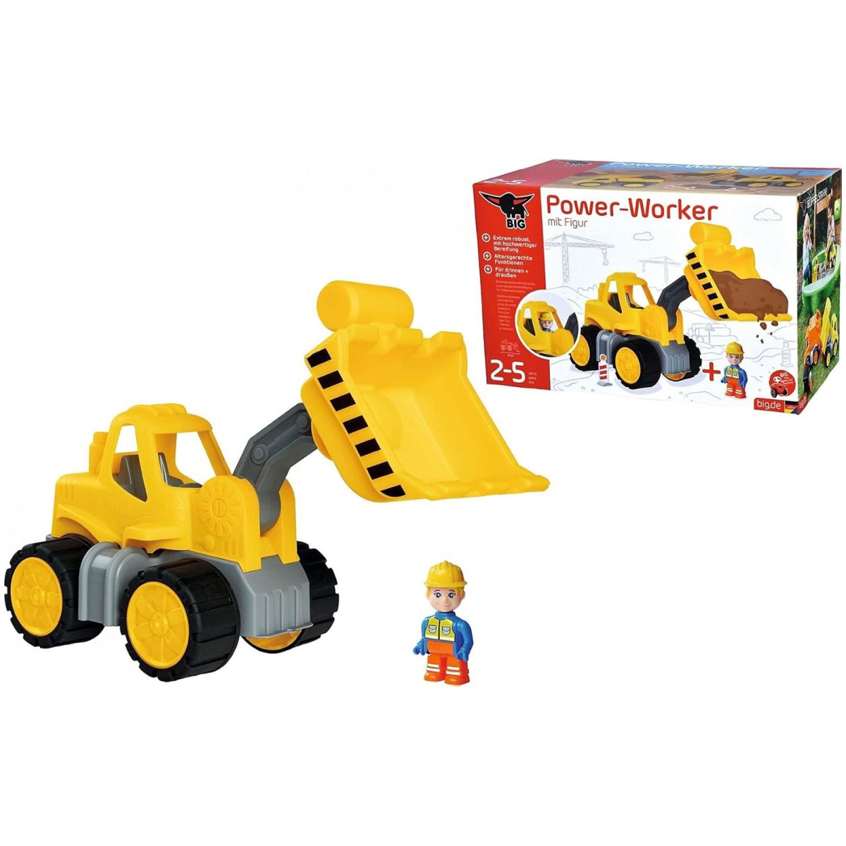 BIG 800054837 - Power-Worker - Midi Radlader mit Figur – Baustellenfahrzeug 47 cm, große Schaufel