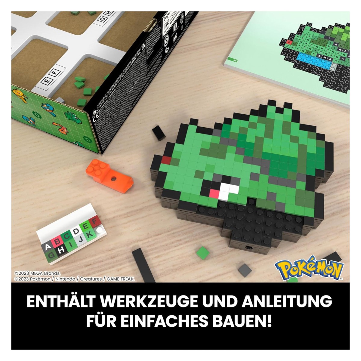 Mattel HTH75 - Mega - Pokémon - Bisasam Pixel Art Bauset, 374 Teile