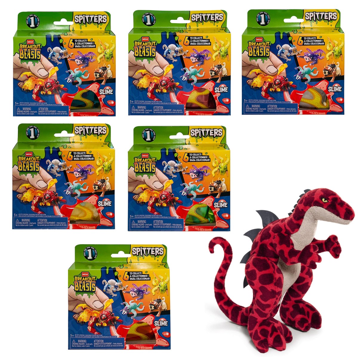 SPAR-SET 186355 - Breakout Beasts - 6 verschiedene Spitters, Slime-Figuren + Monster Plüschfigur