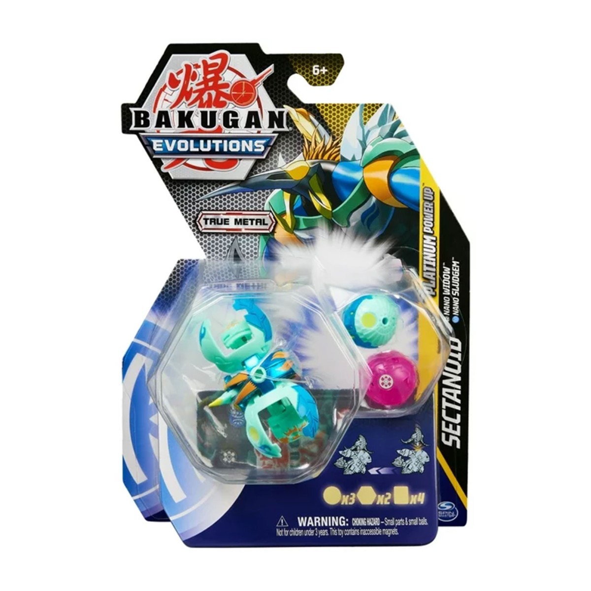 Spin Master 6063394 (20138082) - Bakugan Evolutions - Platinum Power Up - Sectanoid, Nano Widow & Nano Sludgem - True Metal