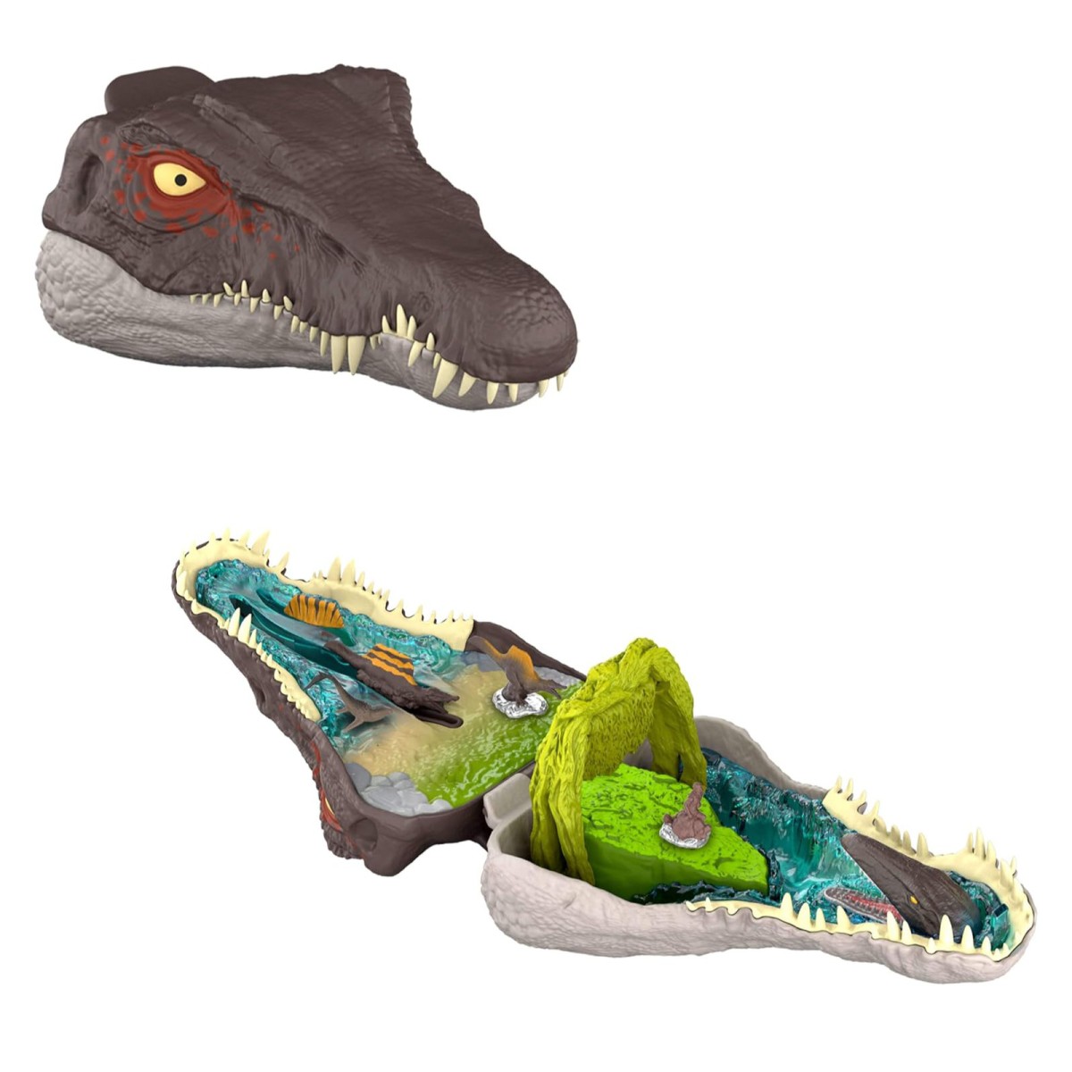 Mattel JGB98 - Jurassic World Rebirth - Micro Adventures - Spinosaurus-Kopf Spielset mit 3 Mini-Figuren
