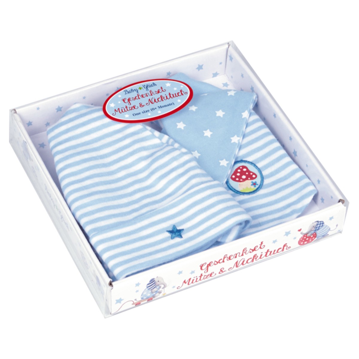 Coppenrath 13975 - Die Spiegelburg - Baby Glück - Geschenkset, Mütze & Nickituch, hellblau