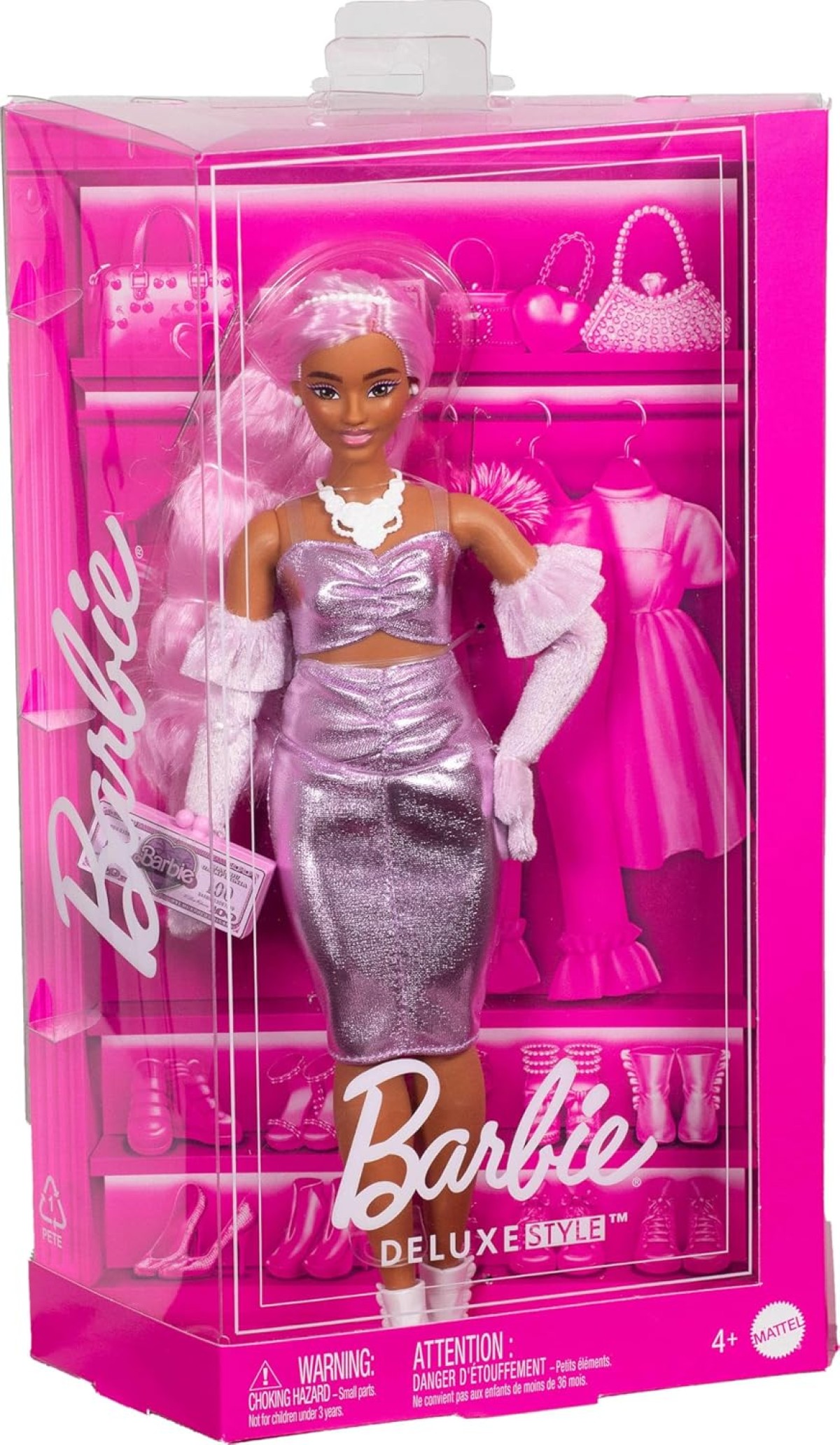 Mattel HYV25 - Barbie - Deluxe Style - Puppe mit violettem Metallic ...