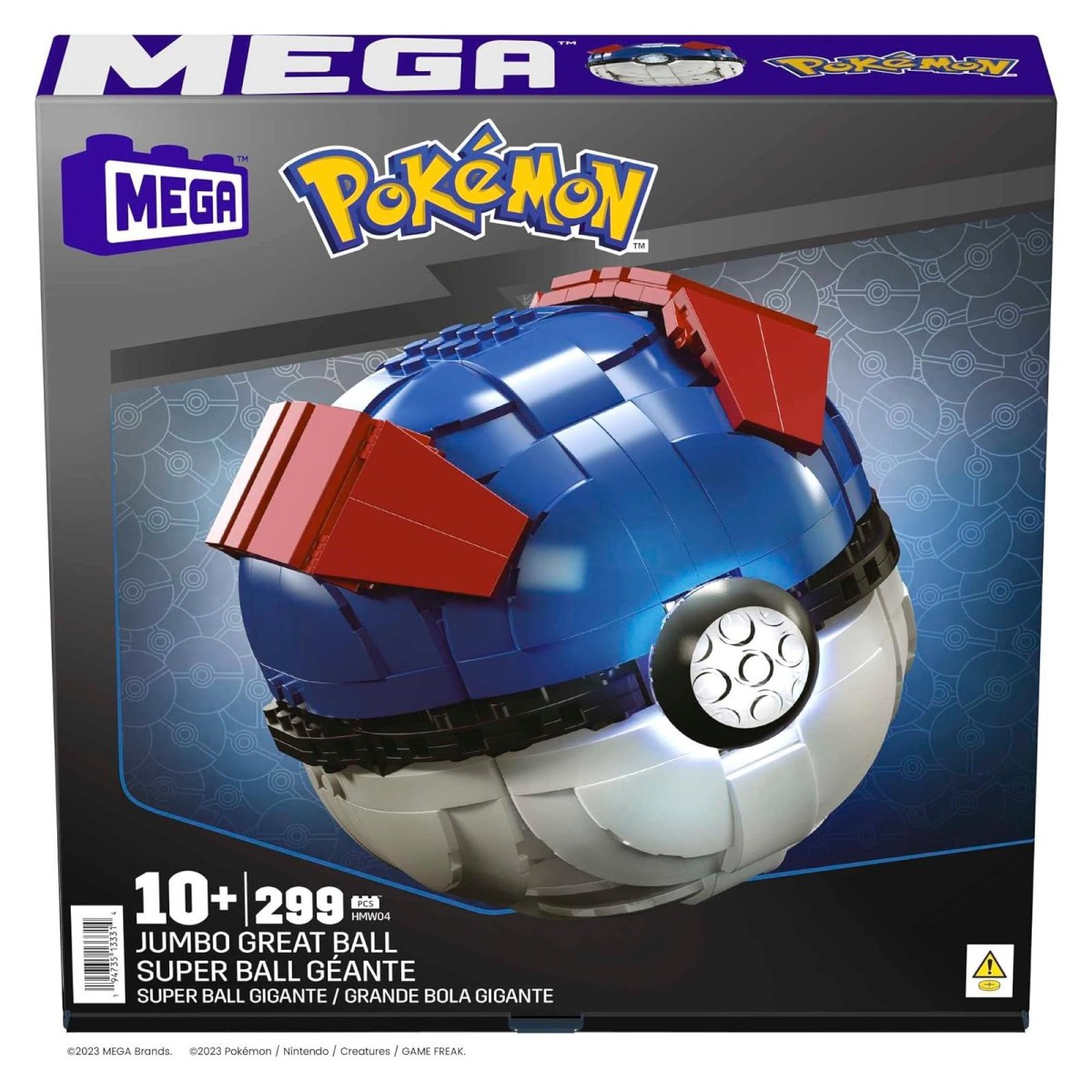 Mattel HMW04 - Mega - Pokémon - Superball mit Lichtern, 300 Teile