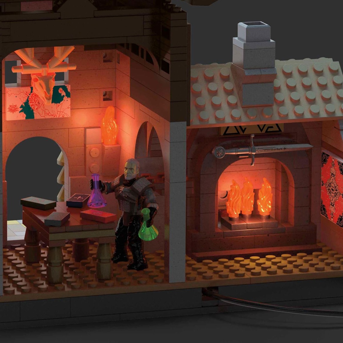 Mattel HDL28 - MEGA - The Witcher - Geralts Greifjagd Bauset mit LED-Lichtern, 1170 Teile
