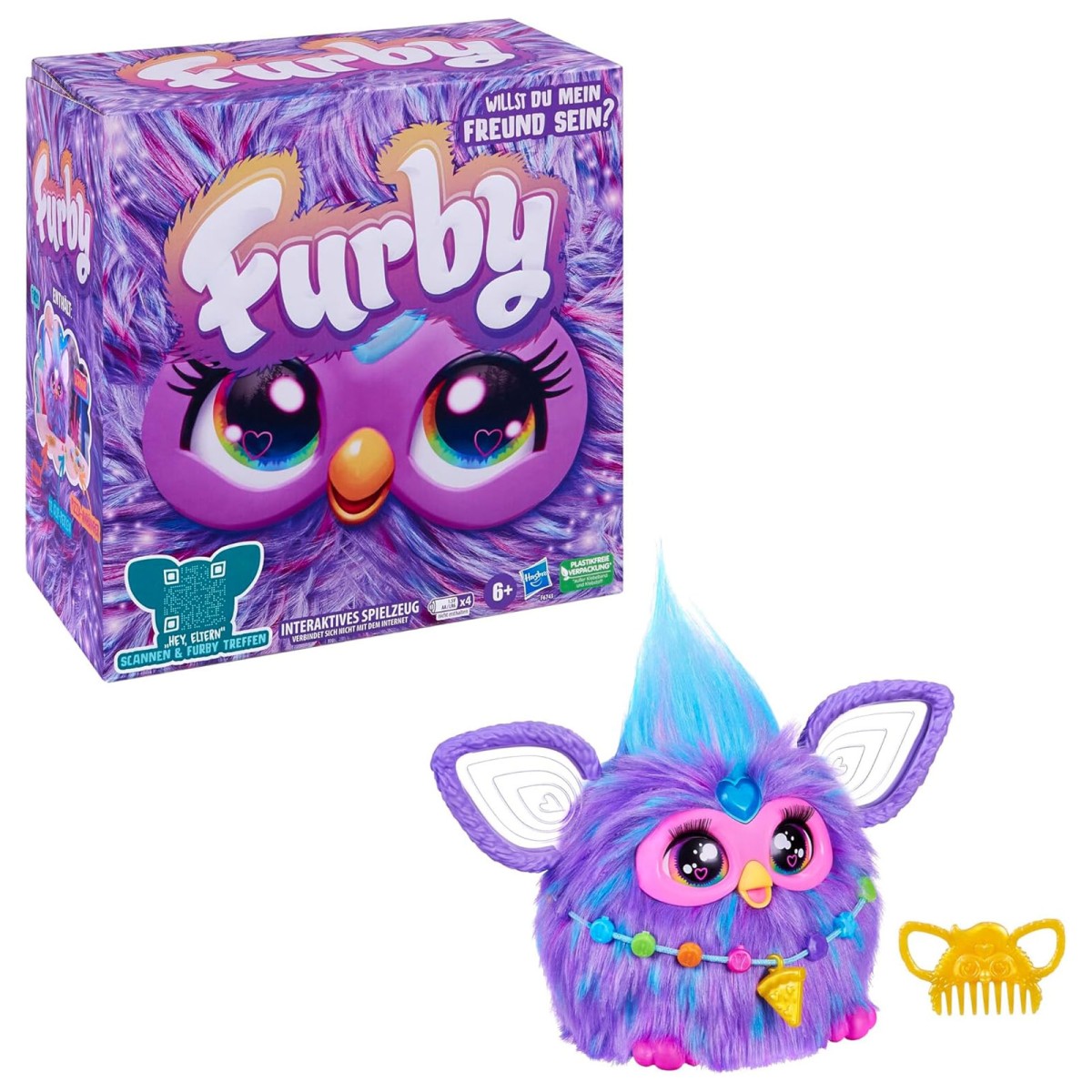 Hasbro F6743 - Furby - Interaktives Plüschtier Lila – Spricht Deutsch – Reagiert auf Stimme – 600+ Reaktionen
