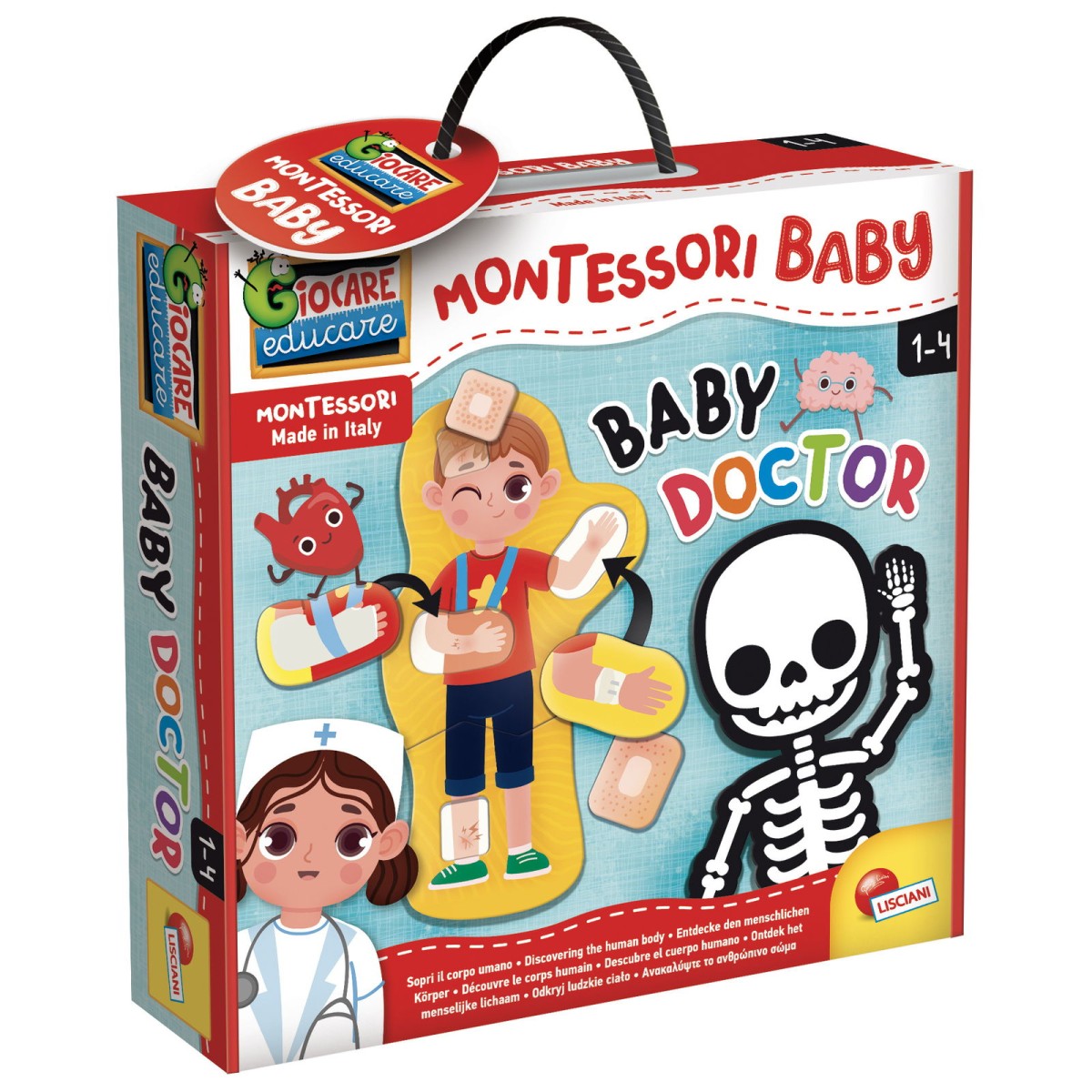 Lisciani 97159 - Montessori Baby Doctor – Holz-Puzzle, 25 Teile, Lernspiel Körper
